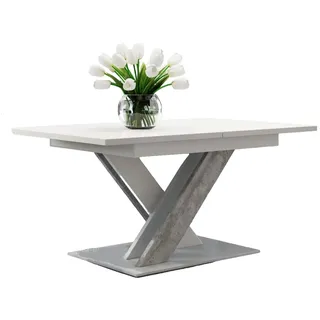 designimpex Design Esstisch PA-222 ausziehbar 140-180 cm Esszimmer, Farbe:Weiß matt - Beton