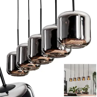 HOFSTEIN Hängeleuchte Lauden, 5-flammige Hängelampe aus Metall/Glas in Schwarz/Chrom-/Rauchfarben, moderne Pendelleuchte im Retro/Vintage-Design, Ø Schirme 15 cm, E27, Esszimmer, Küche, Wohnzimmer