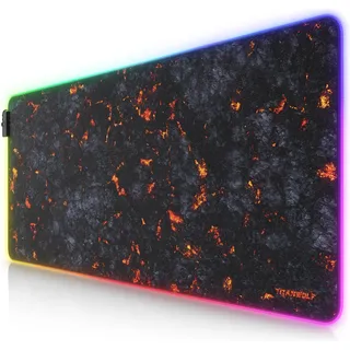 Titanwolf RGB Gaming Mauspad, Mausmatte 900 x 400 mm, verbessert Präzision & Geschwindigkeit, Lavamotiv (XL), Mausmatte, Schwarz