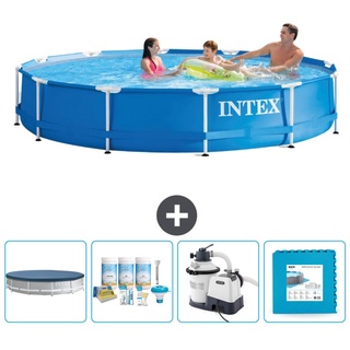Intex-Schwimmbecken mit rundem Rahmen – 366 x 76 cm – Blau – im Lieferumfang enthalten Abdeckung - Wartungspaket - Filterpumpe für Schwimmba...