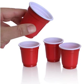 50 Kleine Rote Party Becher, 2 Oz ca. 5 cl. Red Shot Cups für mini Beerpong das spring Break Spiel 2024 Die besten Plastik Schnapsgläser Original von MBP MybeerPong®