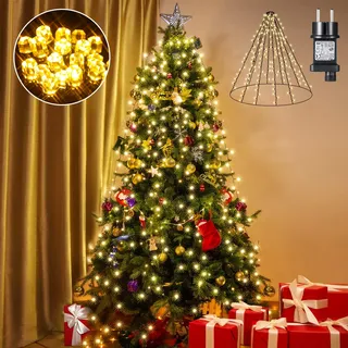 ELKTRY 400 LED Lichterkette Weihnachtsbaum, Christbaumbeleuchtung mit Ring 2M x 10 Girlanden, Warmweiß IP44 Wasserdicht 8 Modi Weihnachtsbeleuchtung Innen Außen Innen für 150cm 180cm 240cm Baum
