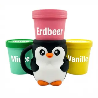 Eisbecher-Halter für Ben & Jerry's & 500ml Becher – Wähle dein Lieblingstier (Pinguin, Eisbär, Katze, Highland Cow, Mammut) – PLA aus Deutschland – 92mm Öffnung – 450-500ml Kapazität (Pinguin)