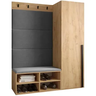 Möbel Kryspol Garderoben-Set, Eiche, Grau, Holz, Nachbildung, 2-Sitzer, 4 Fächer, 134x184x42 cm, Garderobe, Garderoben-Sets & Serien, Garderoben-Sets