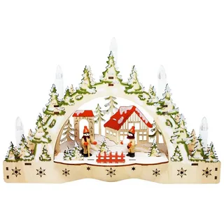 ToCi LED Schwibbogen Schwibbogen LED-Kerzenbogen mit 5 LED-Kerzen Motiv: Schneeballschlacht