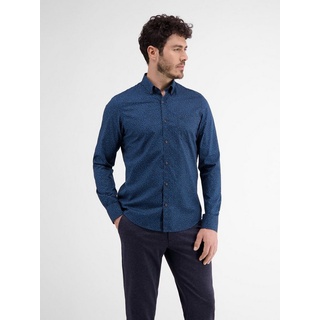 LERROS Langarmhemd LERROS Poplinhemd mit AOP, Stretchanteil blau XL