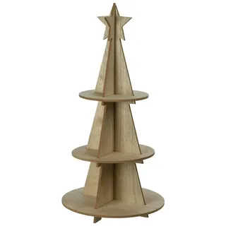 Spetebo Weihnachtspyramide XXL Holz Weihnachtsbaum Pyramide 60cm mit 3 Etagen, Weihnachts Deko Etagere mit Stern Spitze beige