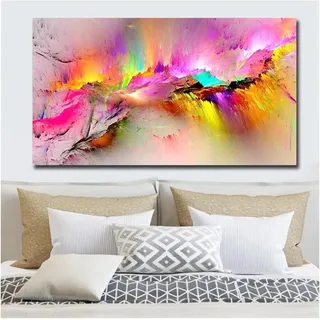 HTWLMM Leinwand Bilder Abstrakte Bunte Wolke Malerei Poster Kunstdruck für Küche Wandbilder Deko (Rahmenlos) (80X120CM)