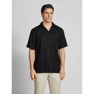 Regular Fit Freizeithemd aus Lyocell-Leinen-Mix Modell 'Cisco', Black, L