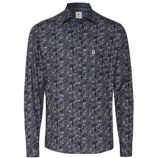Hatico Langarmhemd – Regular Fit – Business- & Casual Hemd mit Print blau M