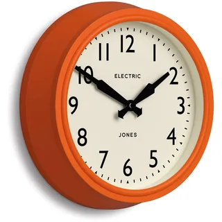 JONES CLOCKS® Telecom Wanduhr | Runde Vintage-Retro-Uhr | 27cm | Orange | Moderne Interpretation eines Vintage-klassikers für küche, Wohnzimmer oder büro