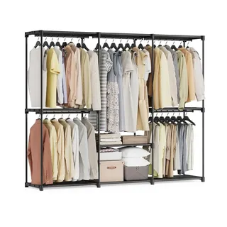 SONGMICS Kleiderständer Kleiderschrank offen, 5 Hängefächer, 205 x 43 x 166 cm, viel Platz schwarz 205 cm x 166 cm