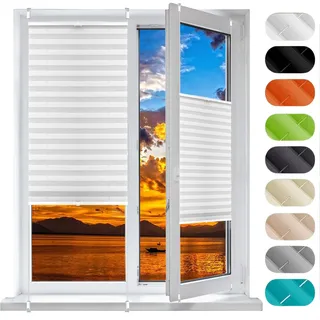 Plissee Plisseerollo Klemmfix Ohne Bohren 68 x 100 cm, Klemmträger Befestigung Klemmträger, Faltrollo Lichtdurchlässig Rollo, Plissee Sonnenschutzrollo, für Fenster & Tür, Weiß