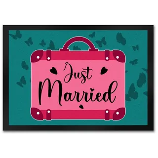 speecheese Fußmatte Just married Hochzeit Fußmatte in 35x50 cm mit pinkem Koffer 35 cm
