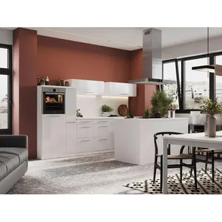 Respekta Küchenblock Inselküche, Weiß, Holzwerkstoff, 9 Schublade(n) Schubladen, seitenverkehrt montierbar, nur wie online abgebildet bestellbar, 310x200x270 cm, links aufbaubar, rechts aufbaubar, Küchen, Küchenzeilen & Küchenblöcke, Küchenzeilen mit Geräten