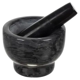 Küchenmörser aus Marmor für Gewürze und Kräuter, Mörser 12,5x9 cm, Stößel 13,5x3,7 cm - Grau