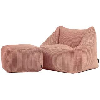 Icon Natalia Sitzsack Kinder mit Hocker, Rosa, Flauschiger Cord Stoff, Sitzsack Cord mit Füllung, Bequemer Kinder Sessel, Kuschelsessel, Lese Sessel, Schlafzimmer, Kinderzimmer, Spielzimmer