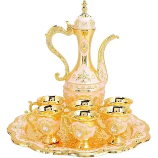 Teeservice Vintage - Teekanne mit 6 Kaffeetassen - Metallset - Rostfrei - Nachhaltig - Professioneller Kundenservice