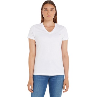 Tommy Hilfiger Damen T-Shirt Kurzarm Heritage V-Ausschnitt, Weiß (Classic White), XS