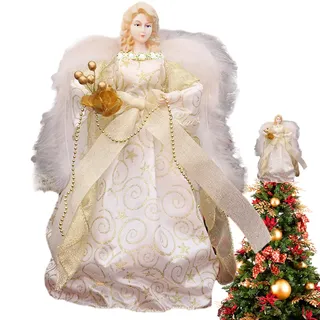 Engel Weihnachtsbaumspitze Weihnachtsengel Baumspitze Engel Figur Weihnachtsbaum Spitze Figuren Engel Christbaumspitze Weihnachtsdeko Engel Mit Flügeln Christbaumspitze Weihnachtsbaum Ornamente (Gold)