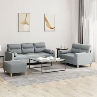 SECOLI Sofa Set 3 2 1 Wohnzimmer Sofas Set 3 Sitzer + 2 Sitzer+ Fußhocker Sofagarnituren Sofa Wohnzimmer Sofas & couches 3 2 1 set-Hellgrau-Stoff-3-tlg