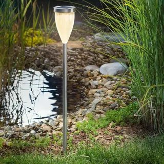 esotec Solarleuchte Edelstahl H=65cm 1er Set silber