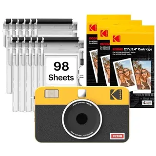KODAK Mini 2 Retro 5x7,6cm Tragbarer Fotodrucker, 4PASS, 98 Blatt, Gelb | Bluetooth, Kompatibel mit iPhone- und Android-Smartphones, Wischfest, Wasserfest, Lichtbeständig