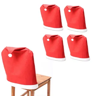 MARELIDA Stuhlhusse Weihnachtsmütze Rot/Weiß 4er Set
