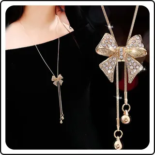 Strass Kristall Bogen Halskette Eleganter Kubischer Zirkonia Bogenknoten Anhänger Y Halskette Gold Fliege Lariat Halskette Langer Pullover Kette Statement Halskette Modeschmuck Für Damen Mädchen