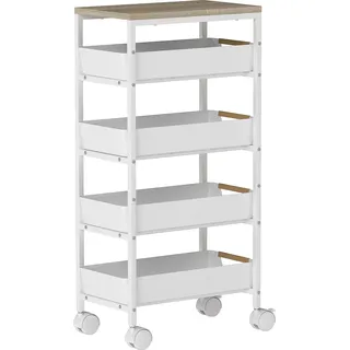 HOMCOM Rollwagen mit 5 Ebenen Küchenwagen schmal Servierwagen mit 4 ausziehbaren Schubladen Nischenregal auf Rollen für Küche, Badezimmer, Metall, 39,5 x 24 x 82 cm Weiß   Aosom