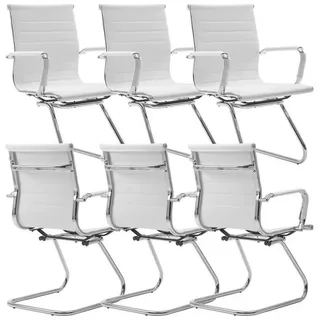 LuxusKollektion Freischwinger Stühle Freischwinger Konferenzstuhl PU Leder Armlehnen 6erSet Weiß 3