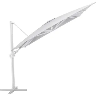 Kettler Easy Swing Ampelschirm 300x300 cm, UPF50+, inkl. Abdeckhaube+ Schirmständer, weiß matt/ hellgrau meliert, Aluminium/Polyester mit Polyure... - Weiß/Hellgrau