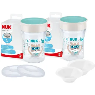 NUK Magic Cup Set – 2x Becher 230ml Mint + Zubehör, BPA-frei, ab 8 Monate