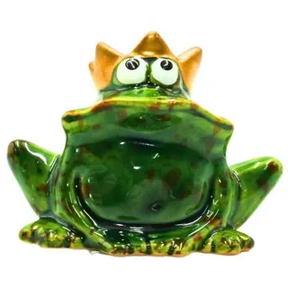 Dekohelden24 Gartenfigur Lustiger Deko-Frosch mit goldener Krone/ Froschkönig, aus Keramik, in 7 cm x 4 cm x 6 cm