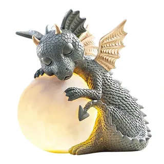 Demiawaking Kleine Dinosaurier Deko LED Meditation Skulptur Harz Gartendeko Drache Meditierte Statue Modell Garten Outdoor Yard Deko (D)
