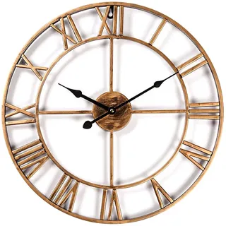 Taodyans Vintage Wanduhr Ohne Tickgeräusche Große Römische Ziffern 40cm Wanduhr Metall Skelett Uhr Wohnzimmer Küche Cafe Geschenk (Bronze)