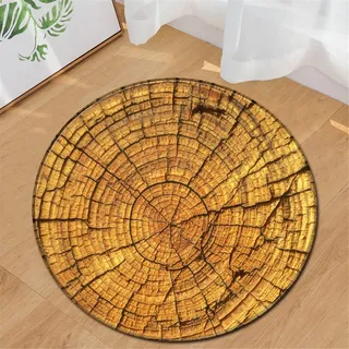 Chickwin Teppiche für Wohnzimmer Rund, Holzmaserung Muster Teppich Modern Schlafzimmer Groß Flanell Flauschig Weich rutschfest Fußmatte Waschbar für Kinderzimmer (Gelb,Durchmesser 120cm)
