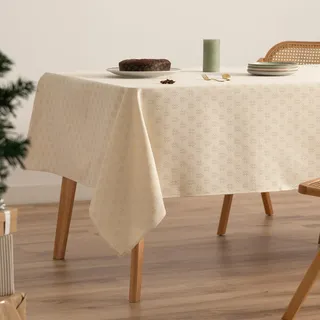 GAMUSI Tischdecke für Weihnachten, Jacquard, Goldgarn, Esstisch, rechteckig, Weihnachtsdekoration, 140 x 240 cm, naturfarben