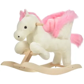 HOMCOM Schaukelpferd Schaukeltier mit Sound Effekt, Haltegriffen, Plüsch Baby Schaukelspielzeug Schaukel Schaukelsitz für Kleinkinder 1,5-3 Monate