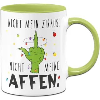Tassenbrennerei Grinch Tasse - Nicht mein Zirkus, nicht meine Affen. - Weihnachtsasse lustig - Kaffeetasse mit Spruch - Weihnachts-Deko (Grün)