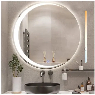 Nettlife Badspiegel led rund mit beleuchtung ablage Modern 50/60/70/80cm Dimmer (LED-Beleuchtung), Spiegel mit Entfogger Funktion weiß 50 cm x 50 cm