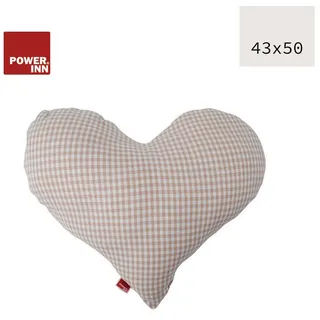 POWER INN Herzkissen groß 50 x 43 cm Beige kariert