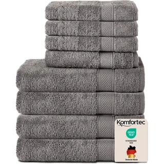Komfortec Handtuchset 4 Handtücher 50 x 100 cm und 4 Badetücher 70 x 140 cm grau 8-tlg.