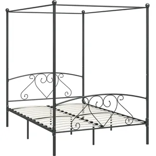 vidaXL Himmelbett Bett Bettgestell Doppelbett Metallbett Bettrahmen Lattenrost Schlafzimmerbett Schlafzimmermöbel Ehebett Grau 160x200cm