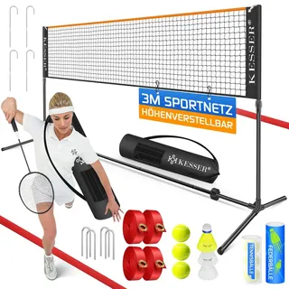 Kesser Badmintonnetz 3-Fach-Höhenverstellbar Set