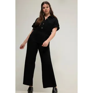 Studio Untold Maxikleid Jumpsuit Musselin elastische Taille Halbarm schwarz 54/56