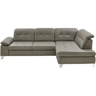Beldomo Speed Ecksofa Beldomo Premium, Grau, Metall, Echtleder, Rindleder, 4-5-Sitzer, nicht einzeln stellbar, L-Form, Ottomane rechts, 309x211 cm, Goldenes M, Typenauswahl, Stoffauswahl, Sitzqualitäten, seitenverkehrt erhältlich, Rückenfutter, Bettkasten Fußauswahl, Lederauswahl, Bettfunktion Hocker erhältlich, Wohnzimmer, Sofas & Couches, Wohnlandschaften, Ecksofas