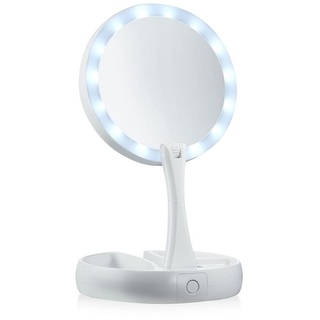 UNIQ Faltbarer Schminkspiegel mit LED-Licht und 10-facher Vergrößerung Kosmetikspiegel Weiß