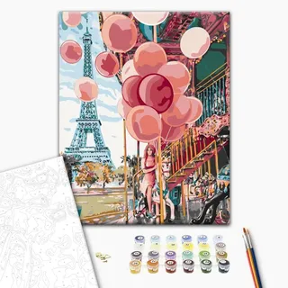 murando - Malen nach Zahlen Karussell beim Eiffelturm Paris Frankreich 40x50 cm Malset mit Holzrahmen auf Leinwand für Erwachsene Gemälde Handgemalt Kit DIY Geschenk Dekoration