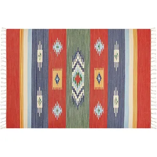 Beliani Teppich Kamaris Bunt 140 x 200 cm Baumwolle Kelim